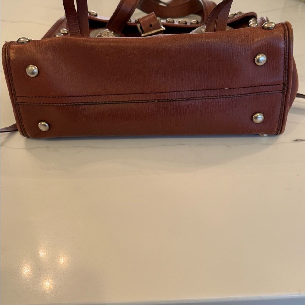 Vintage Kieselstein-Cord Leather Studded bag w/ silver Native American Medallion - Picture 6 of 11